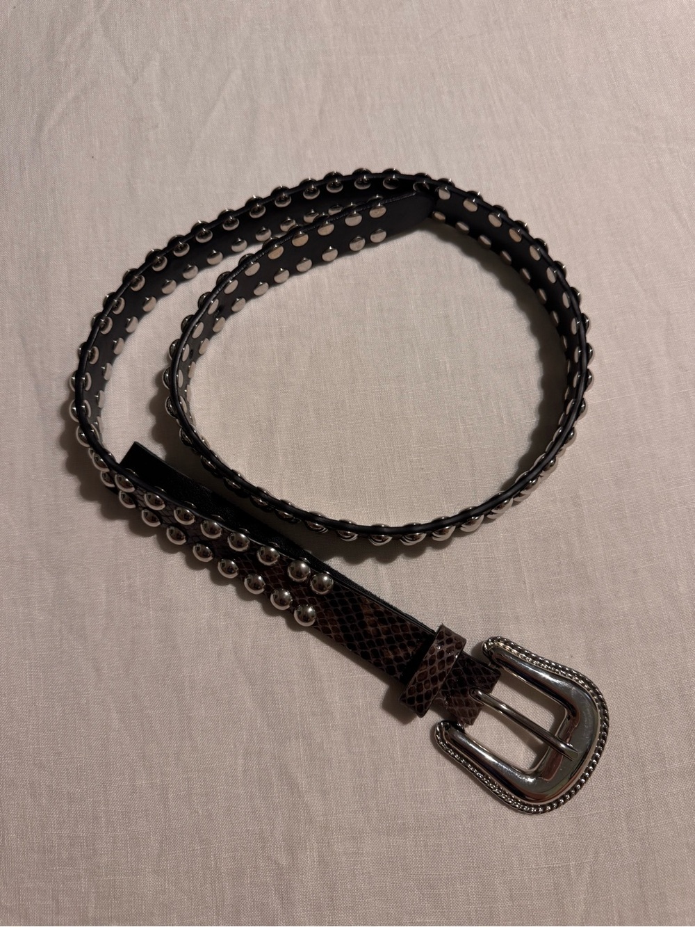 The Kooples Studded Leather Belt with Silver Buckle